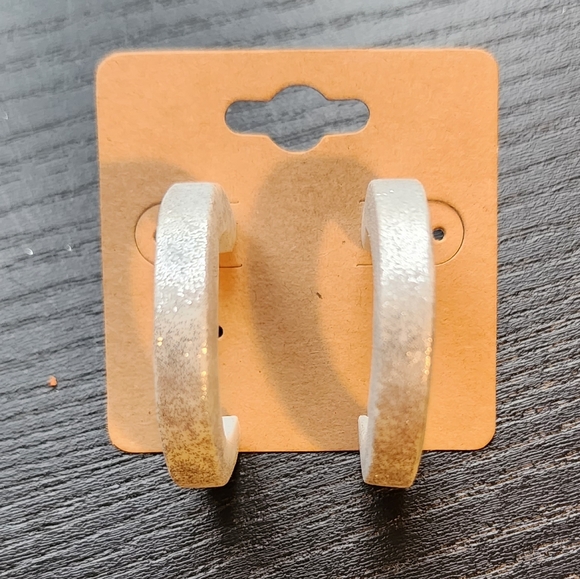 Silver glitter clay hoop earrings - Picture 7 of 10